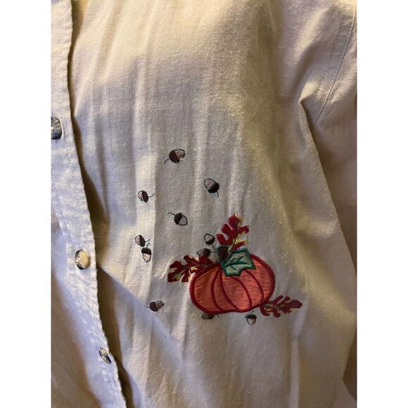 Vintage Embroidered Halloween Fall Pumpkin Scarecrow Cotton Shirt CST Sport - 1X - Picture 5 of 7